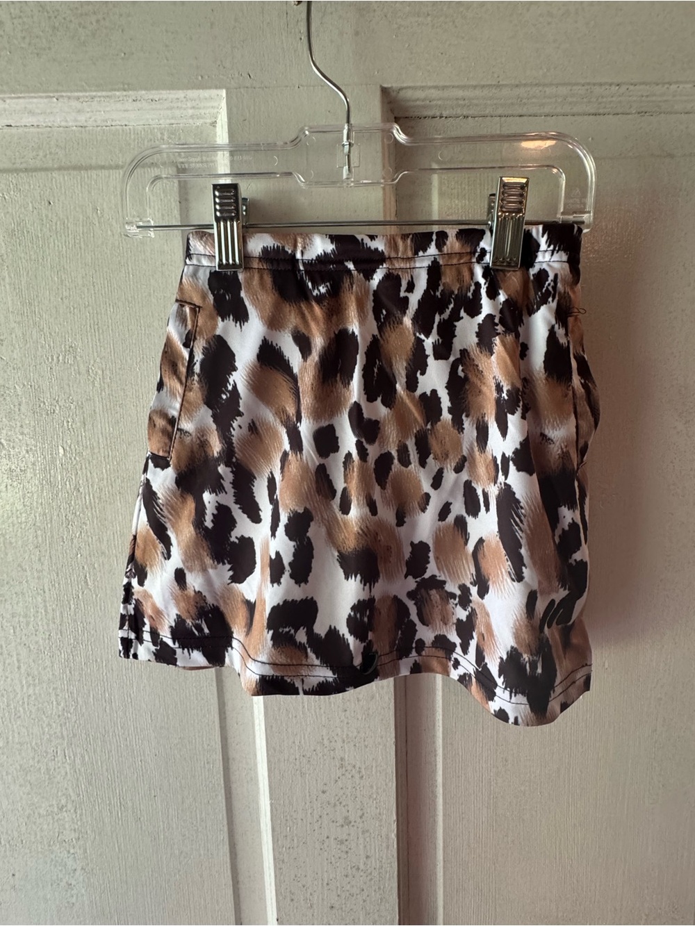 Girls' Animal Print Skort with Elastic Waist in Brown & Black